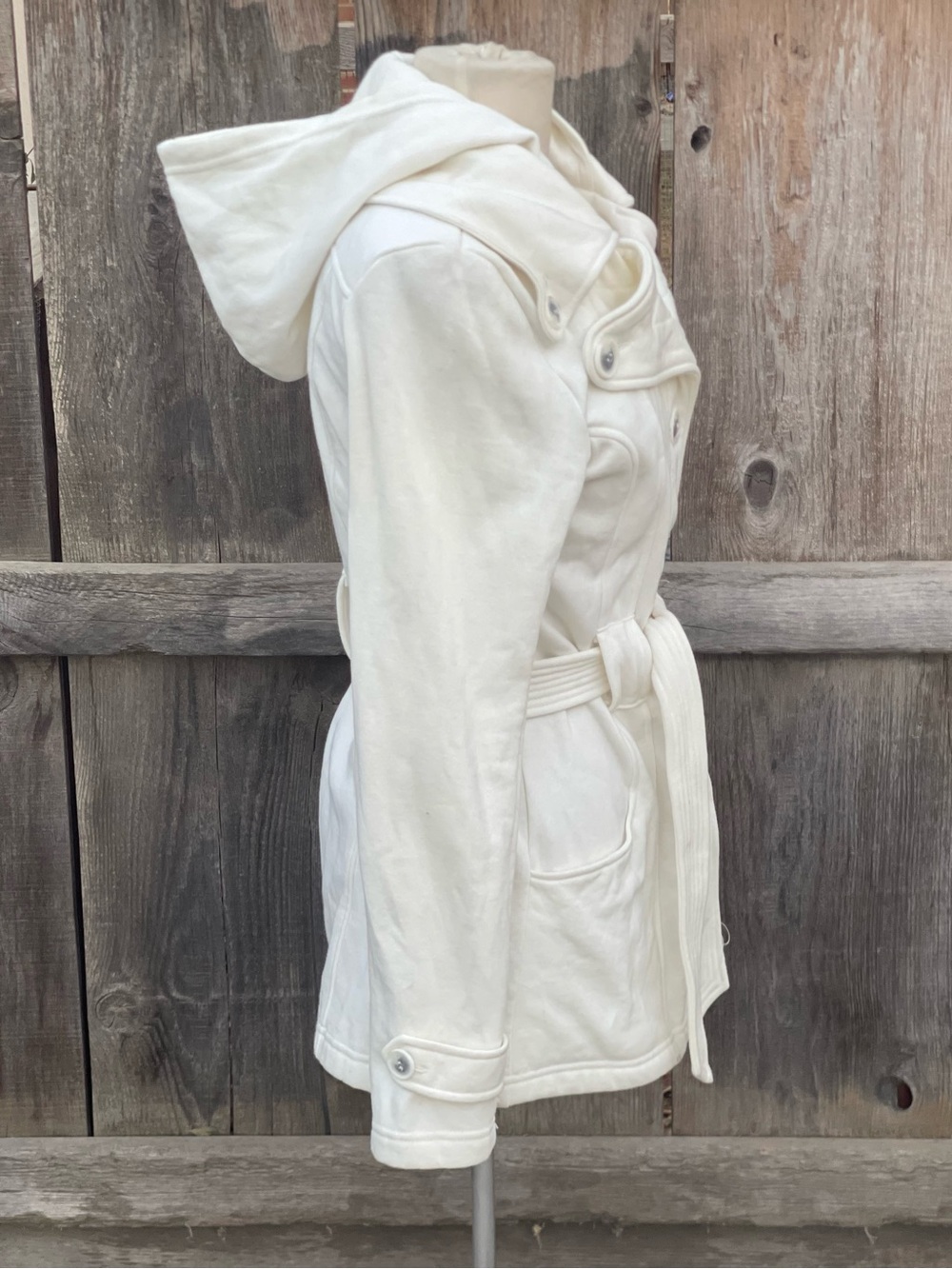 Maurices Women’s Cream Hooded Belted Peacoat Jacket – Size Medium - Picture 6 of 12